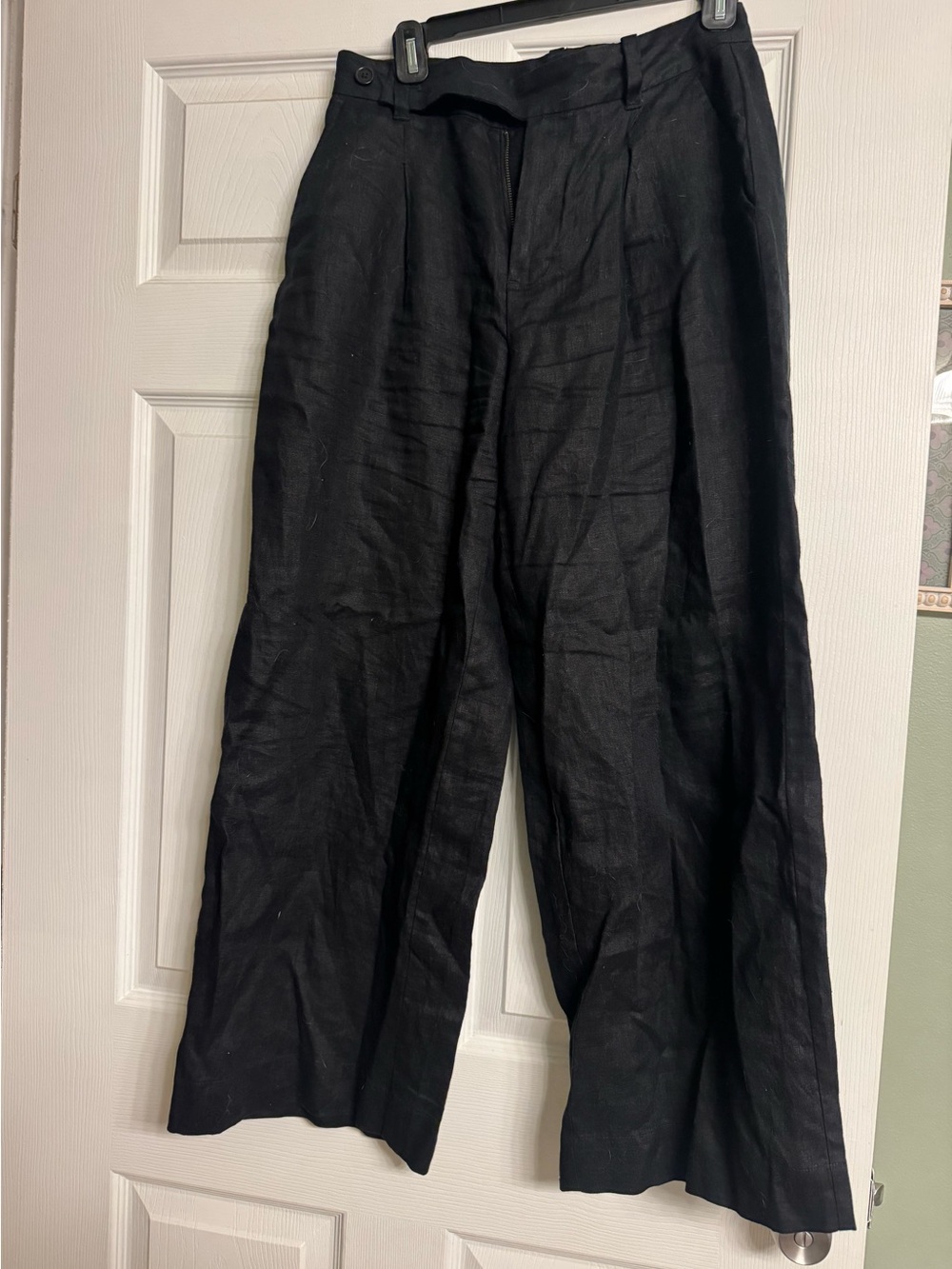 Madewell Black Wide-Leg Linen Harlow Wide Leg Pants